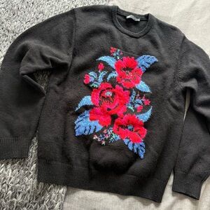 Simons Le 31 Black Sweater with Red Floral Design